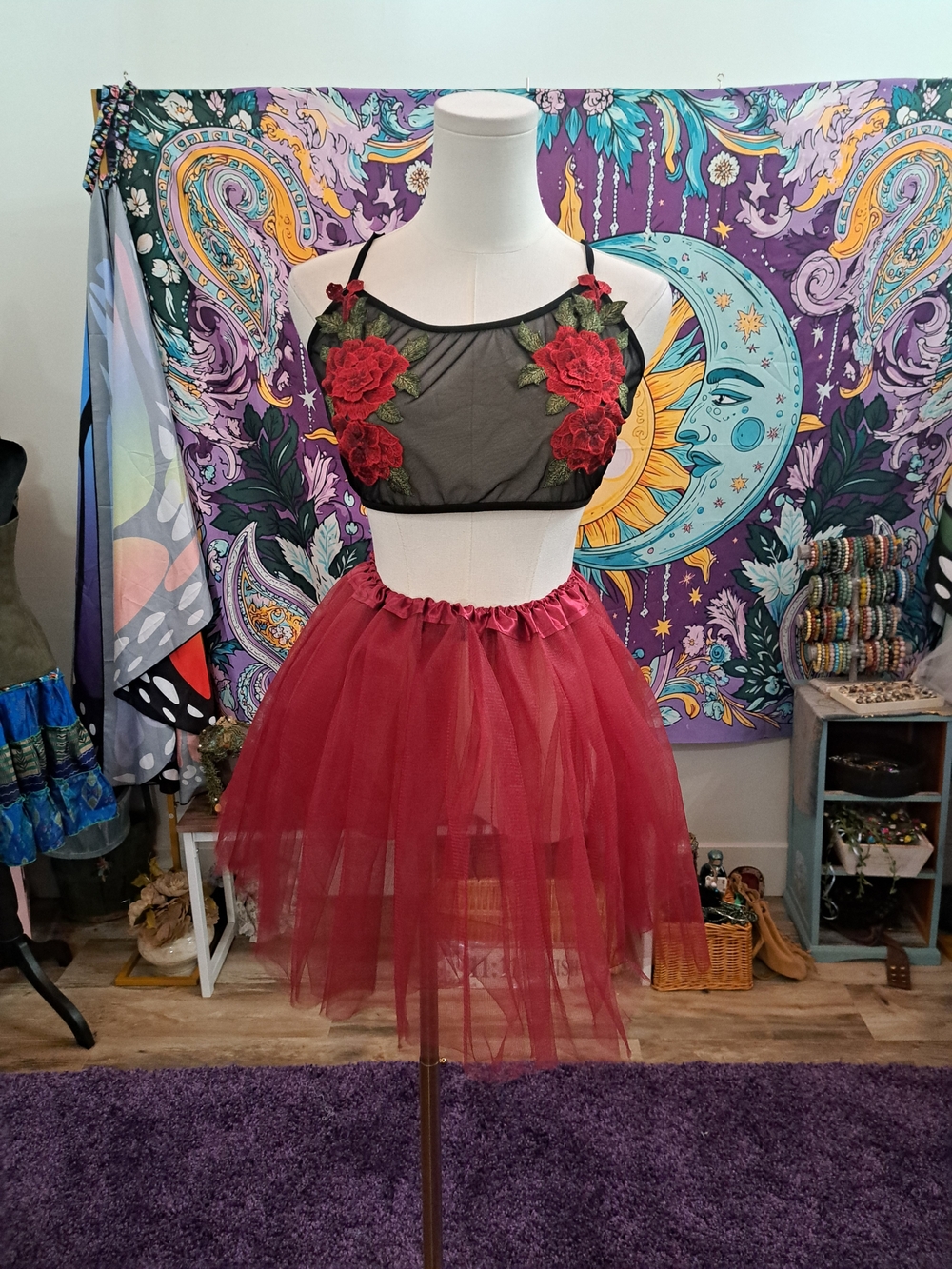 Rose Spell • Sheer Floral Bralette + Tulle Tutu Festival Outfit